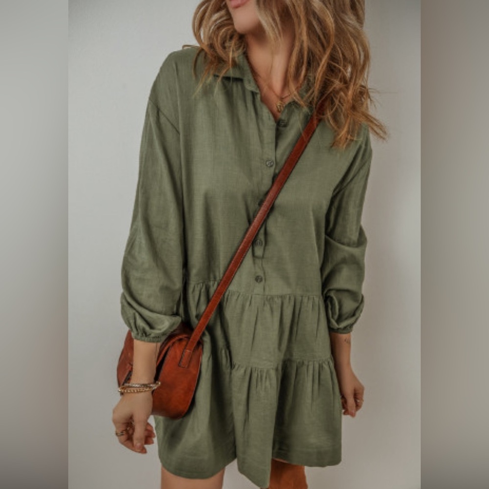 Olive pleated mini dress - Picture 5 of 5